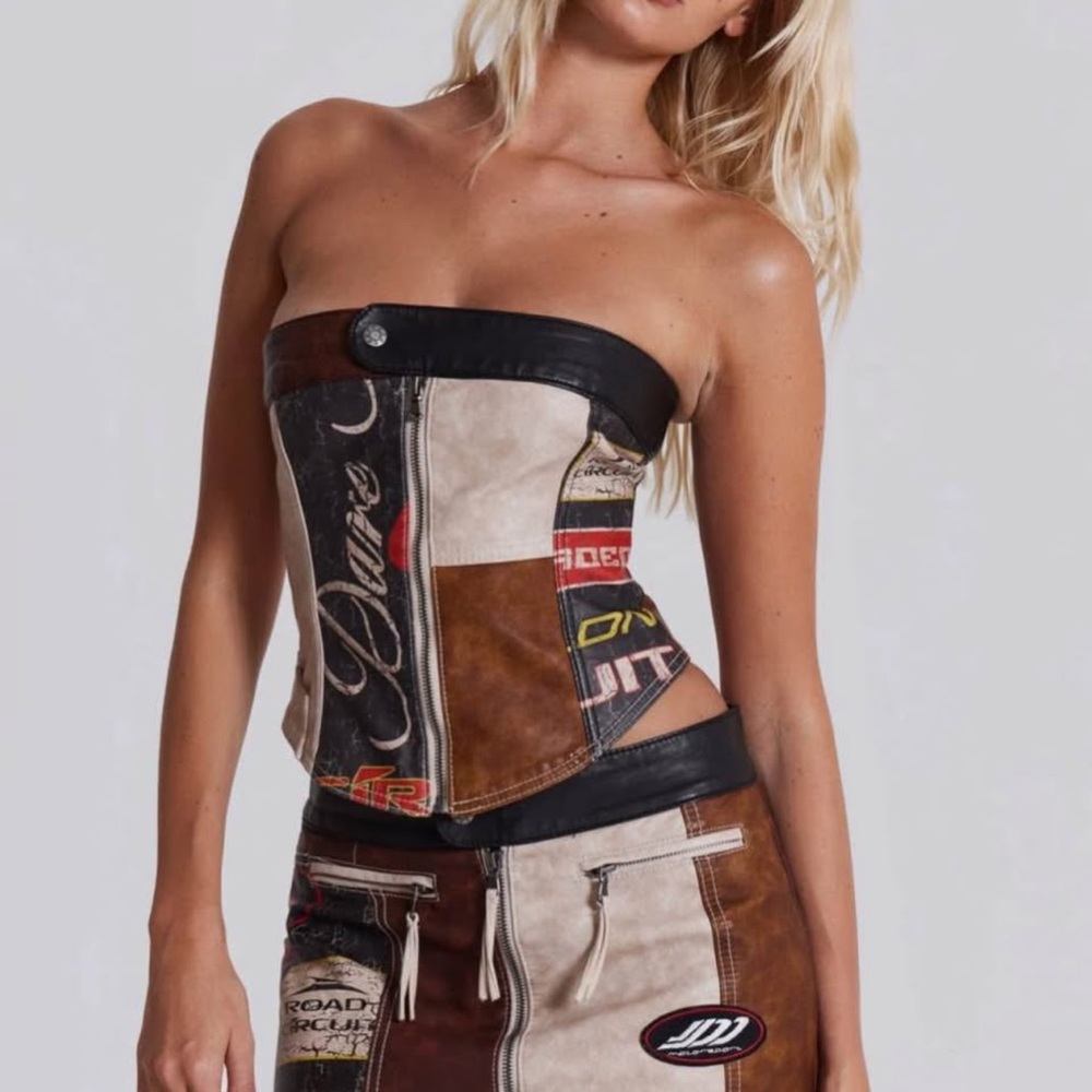 Jaded London Patchwork Tube Top - Brown and Black